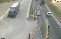 Dump truck tipping over