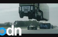 World record: Giant truck jumps over car