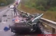 Semi Truck Vaporizes Aquaplaning Car